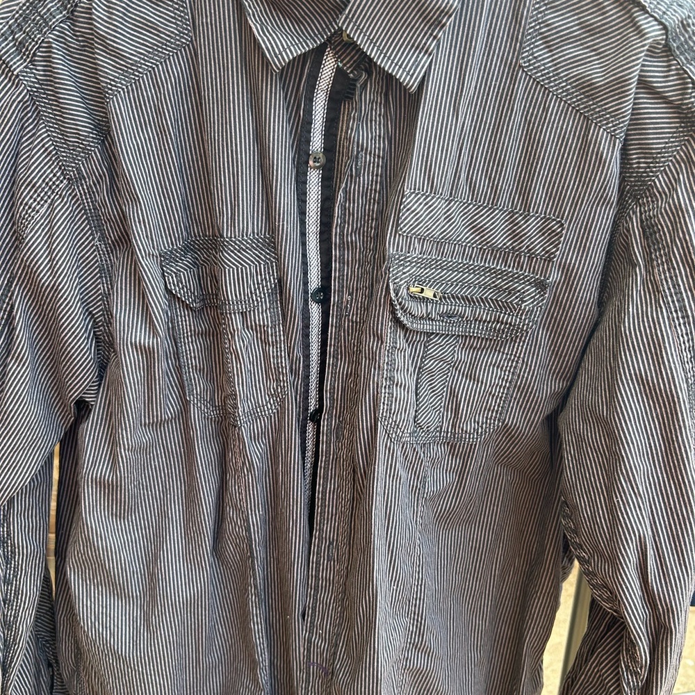 Eighty Eight Casual Button Down Black and White Striped Shirt